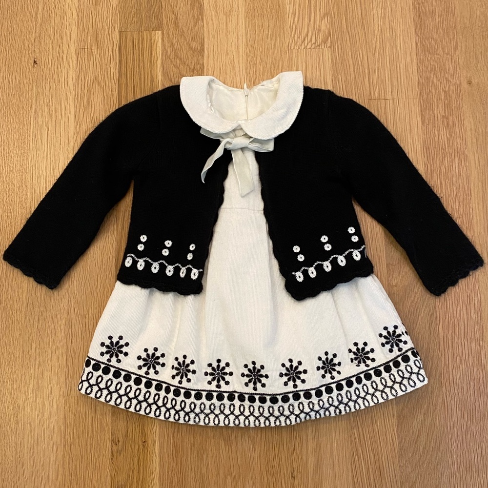 Guess Baby Girls 2 pc Set White Corduroy Dress w BlackSwear / 18 Months